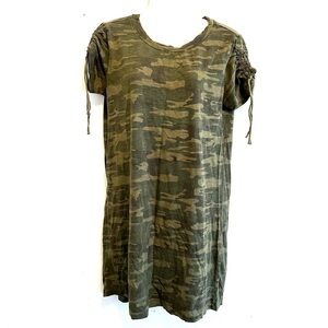 Sanctuary Green Camo Ruched Sleeve T-Shirt Dress Size S